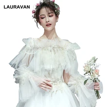 Свадебное пальто Тюлевое кружево цвета слоновой кости невесты свадебные вечерние королевские накидки Болеро шаль мяч невесты плащ женские куртки с рукавами