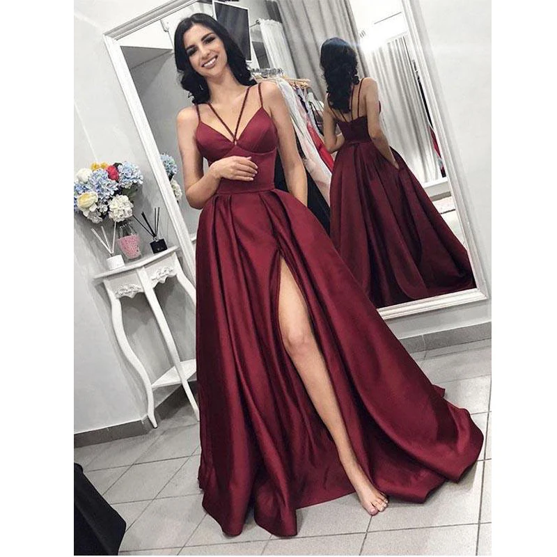 

Angel married Evening Dresses elegant Prom Dress with slit 2018 women satin formal party gown robe soiree vestido de festa