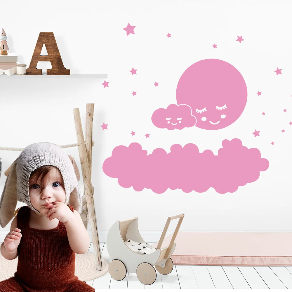 Personalized Clouds Baby Vinyl Wall Sticker Shy Moon Nursery Room Decoration Wallstickers For Bedroom Decor Mural Wallpaper