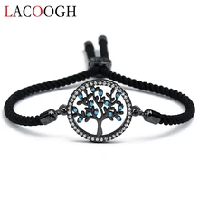 Cubic Zirconia Tree of Life Charms Bracelets for Women Men Adjustable Black Rope String Lucky Friendship Bangles Jewelry Gift Cubic Zirconia Tree of Life Charms Bracelets for Women Men Adjustable Black Rope String Lucky Friendship Bangles Jewelry Gift