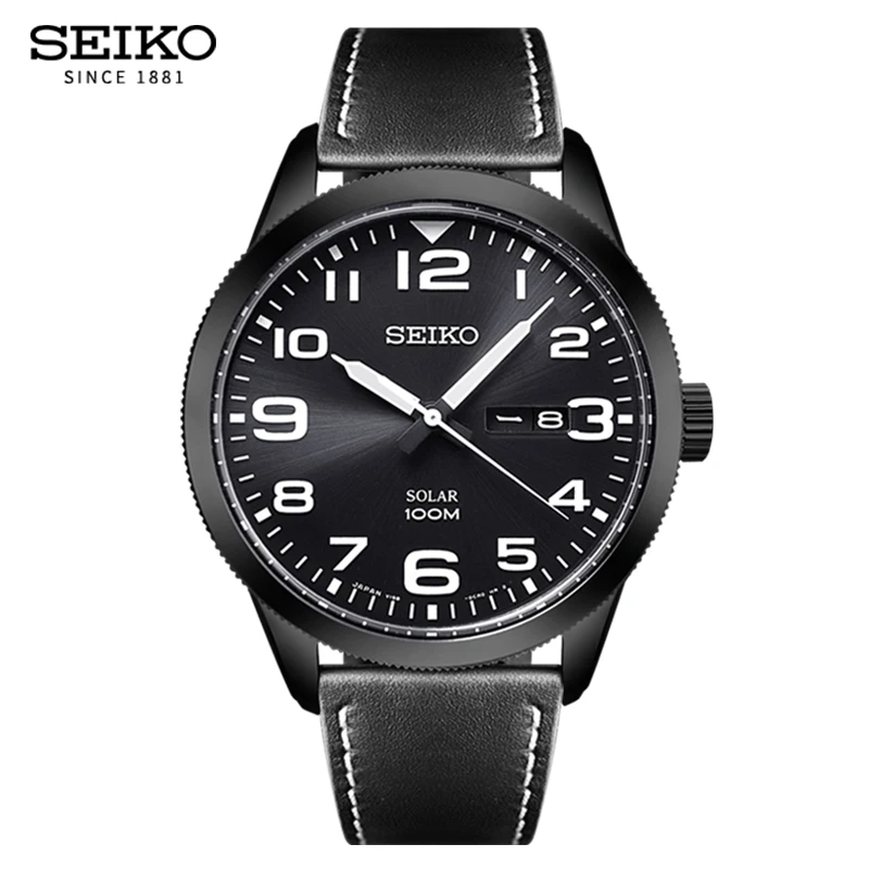 Оригинальные кварцевые часы SEIKO 5 с английским календарем, светящиеся спортивные мужские часы на солнечной энергии, повседневные водонепроницаемые часы 10 бар, гарантия - Цвет: SNE477J1