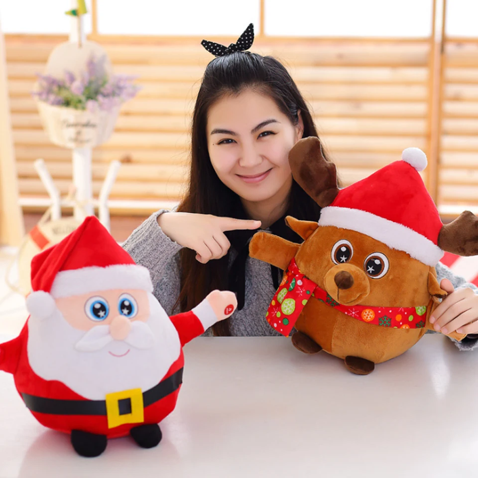 Tronzo Новогоднее украшение 25/35 см плюшевые олень Санта Клауса Рождественский песню и проблесковый маячок на шнуровке плюшевые игрушки для детей