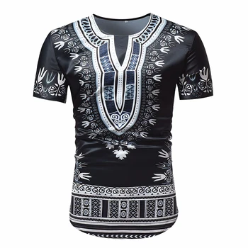 

African Style Printed Tshirt Round Neck Short Sleeve Curve Hem Men's Top Summer Male High Quality T-shirt Clothes Dashiki Tee