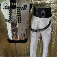 Новинка, модный жилет для мужчин, стразы, бусины, костюм певицы, танцевальный костюм дворца, в стиле панк, джаз, жилет, Ds Dj, куртка с кристаллами, наряд