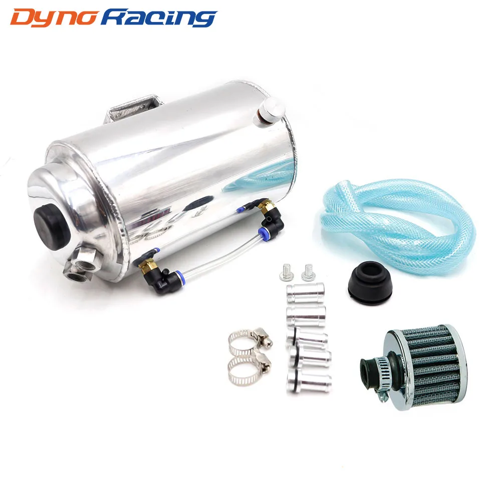 

2L 2 LITRE ALUMINIUM POLISHED ROUND OIL CATCH CAN TANK WITH BREATHER FILTER Fuel Tank YC100721