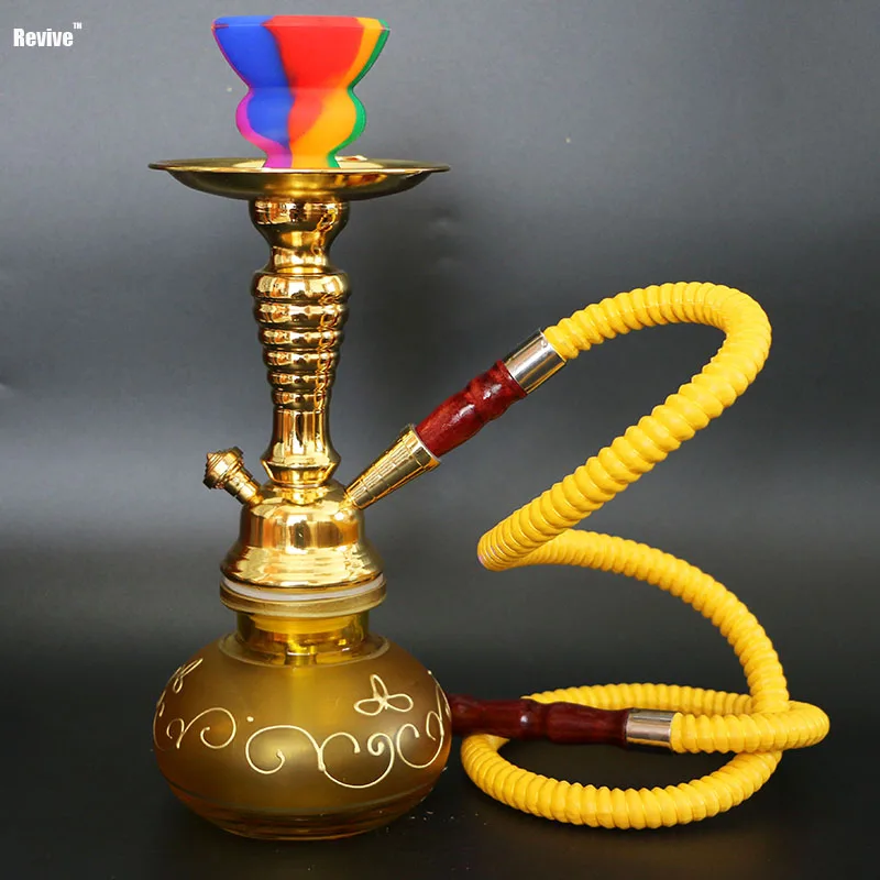Revive narguile glass hookah complete set yellow shisha golden chicha