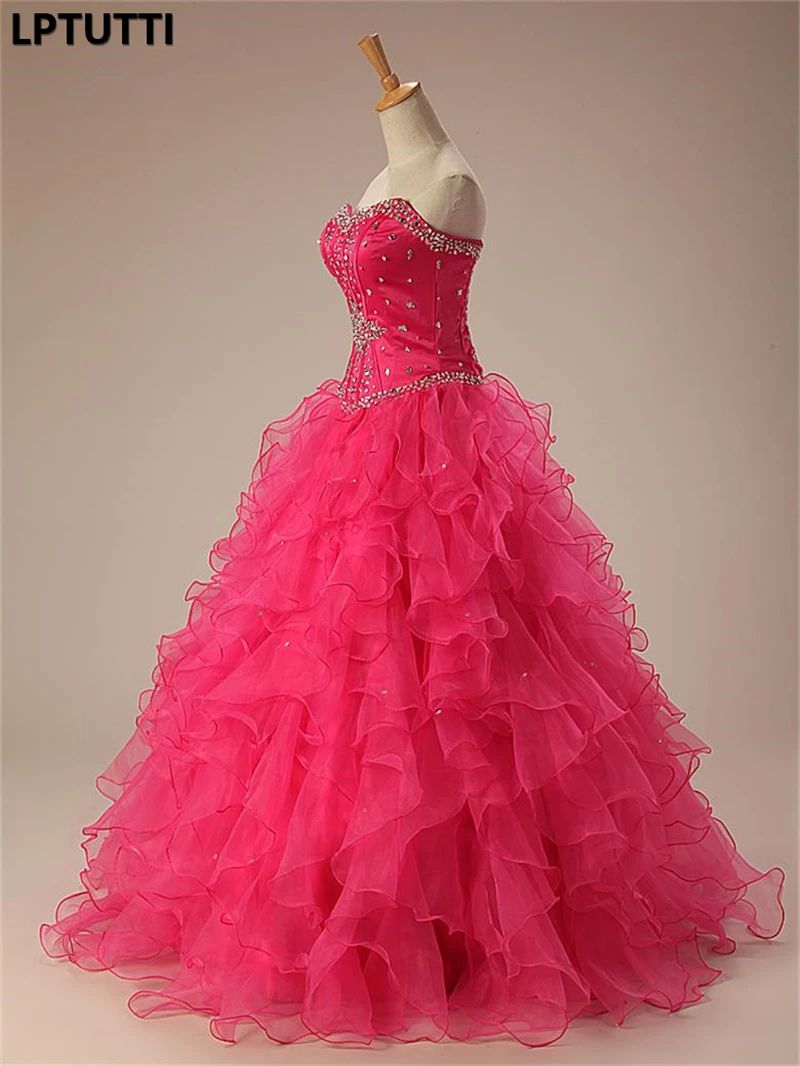 LPTUTTI с кристаллами и рюшами, новое Пышное длинное бальное платье вечерние платья для девочек 15 лет