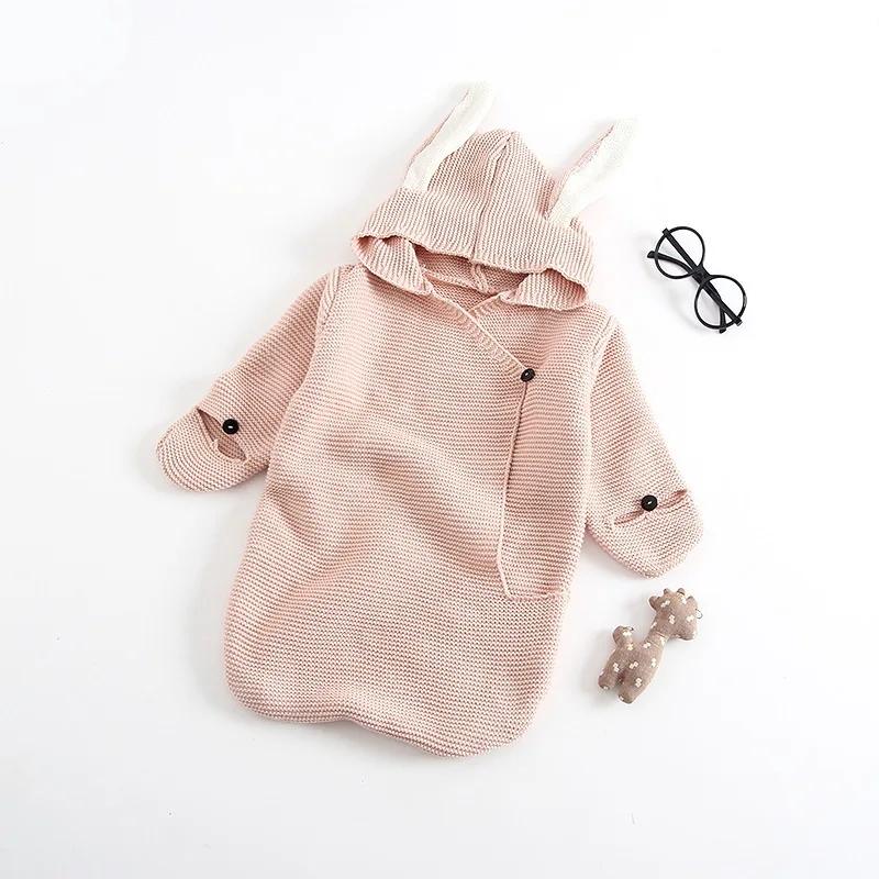 Early Autumn New Pattern Ins Lovely Rabbit Ears Three-dimensional Sleeping Bag Knitting Baby Be Hold
