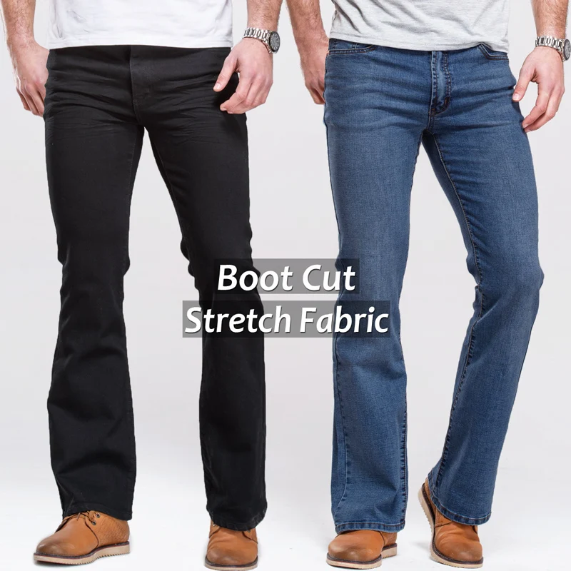 Мужские джинсы для женщин загрузки cut leg слегка расклешенные slim fit черный середины талии мужской повседневное джинсы женщи - изображение