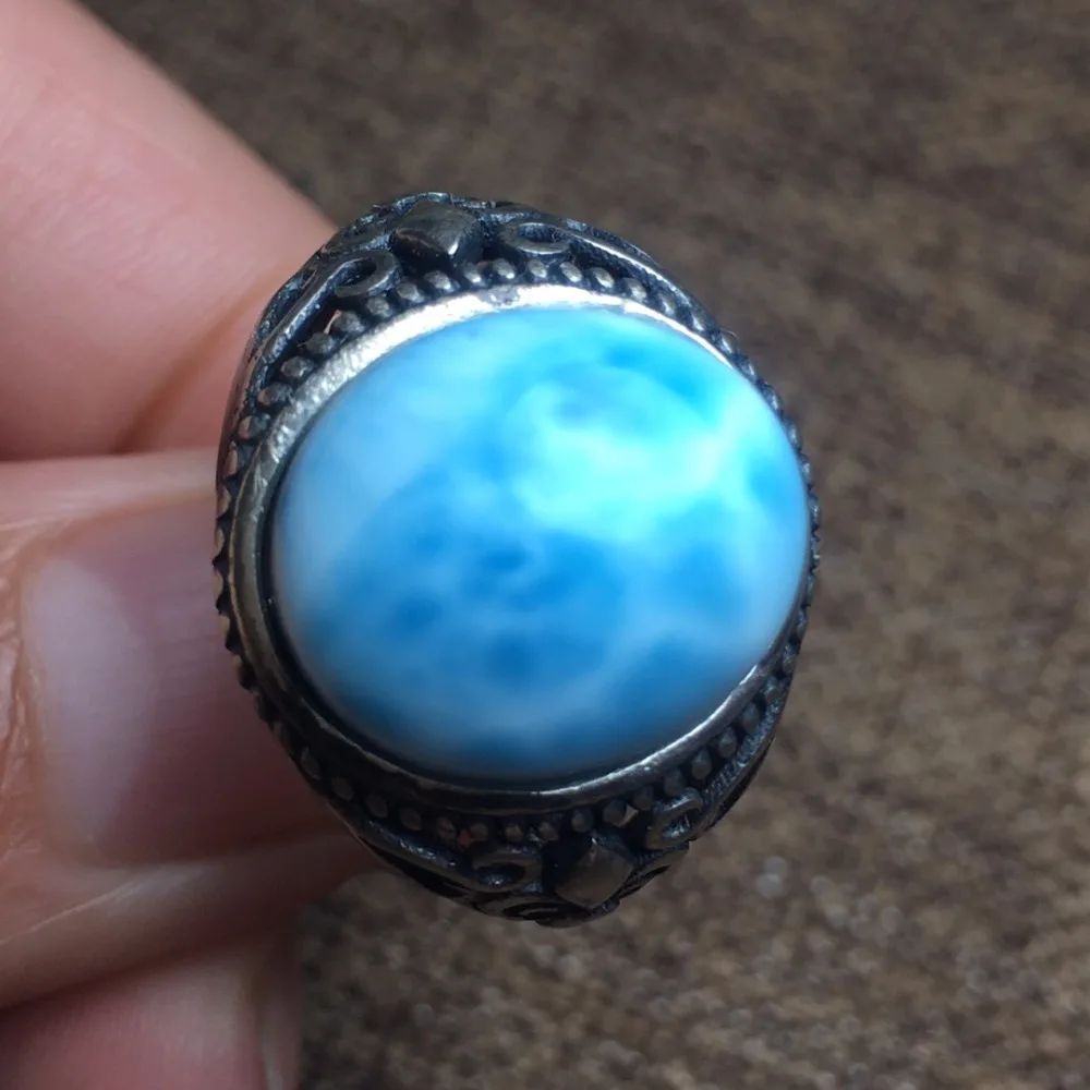 

Fine Jewelry Real Pure 925 Steling Silver Jewelry s925 100% Natural Blue Larimar Gemstones Female Fine Rings Christmas Gift