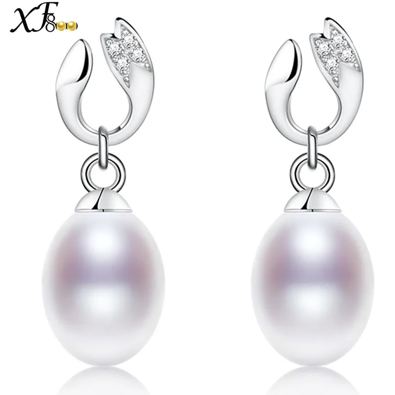 

[XF800] Natural Pearl Earrings Sterling Silver For Women Drop Earrings 8-9mm Pearl Jewelry For Trendy Party [E229]