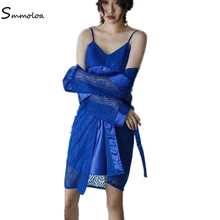 Smmoloa летний женский кружевной вечерний комплект с платьем, сексуальная прозрачная сетчатая кружевная Пижама