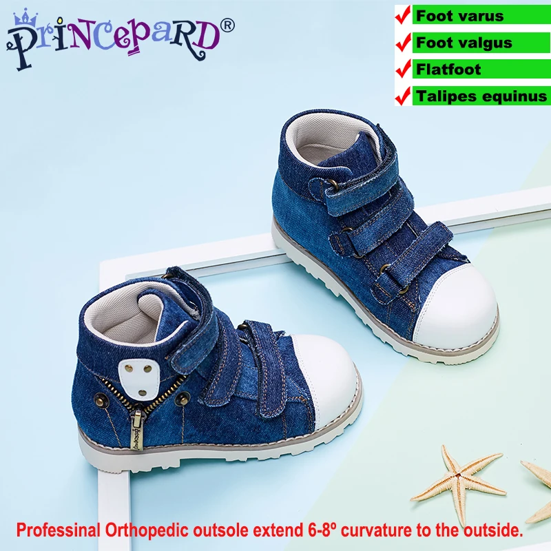 Princepard новая парусиновая ортопедическая обувь для детей, ортопедическая обувь для мальчиков и девочек, стельки из свиной кожи и сетчатая подкладка, Размер 20