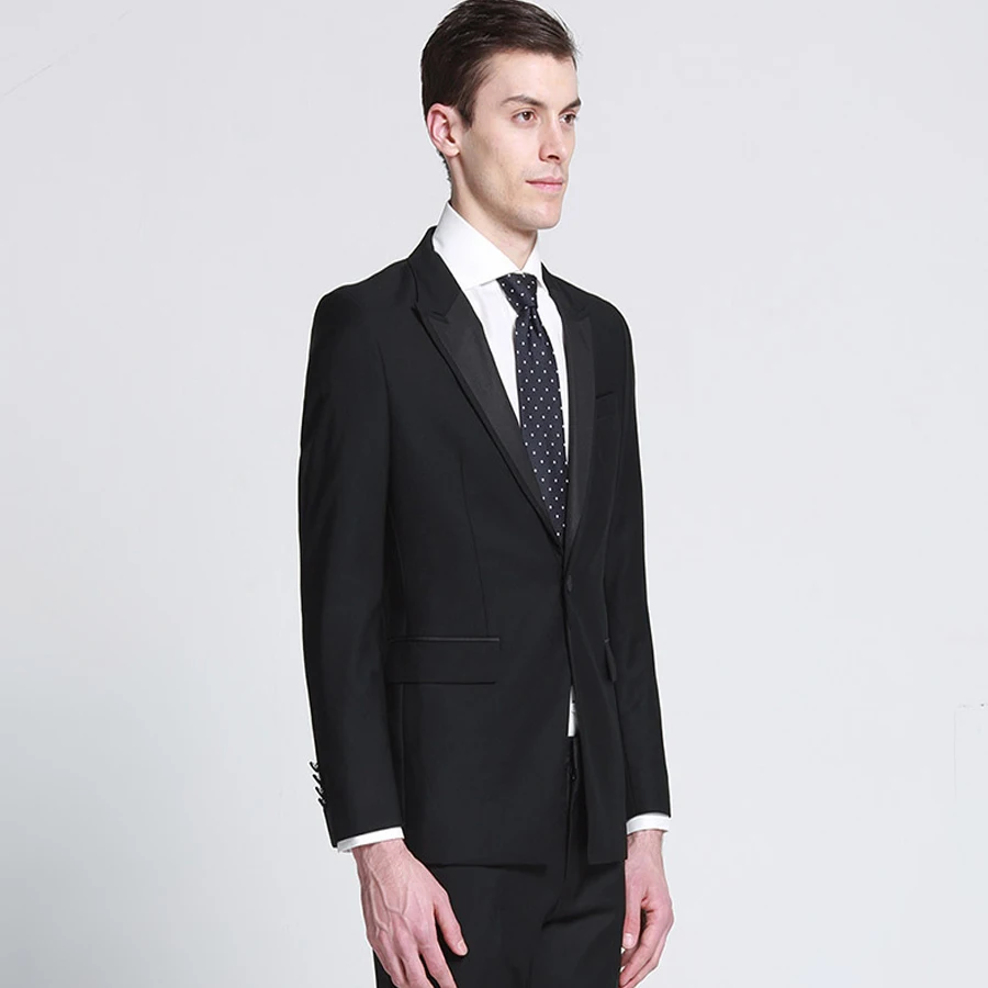 Классический черный деловой костюм Slim Fit для мужчин Жених Разработанный свадебный костюм 2 шт.(куртка+ брюки) зазубренный отворот однобортный