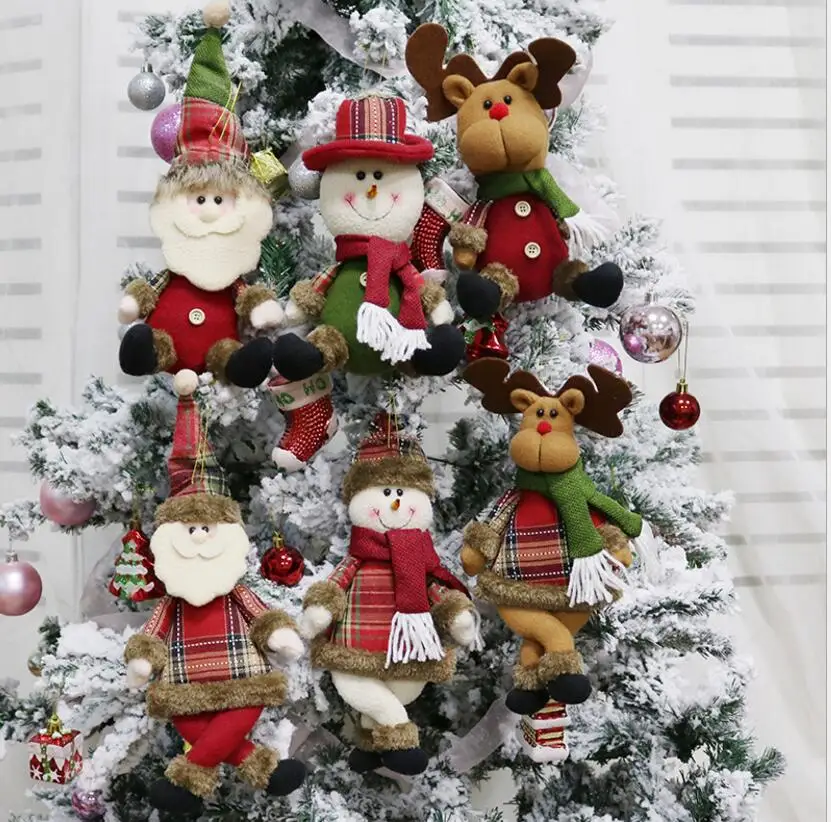 

6pcs/lot Merry Christmas accessory gift doll figurine red tree stand Hanging santa claus elk snowboy Gift party decor