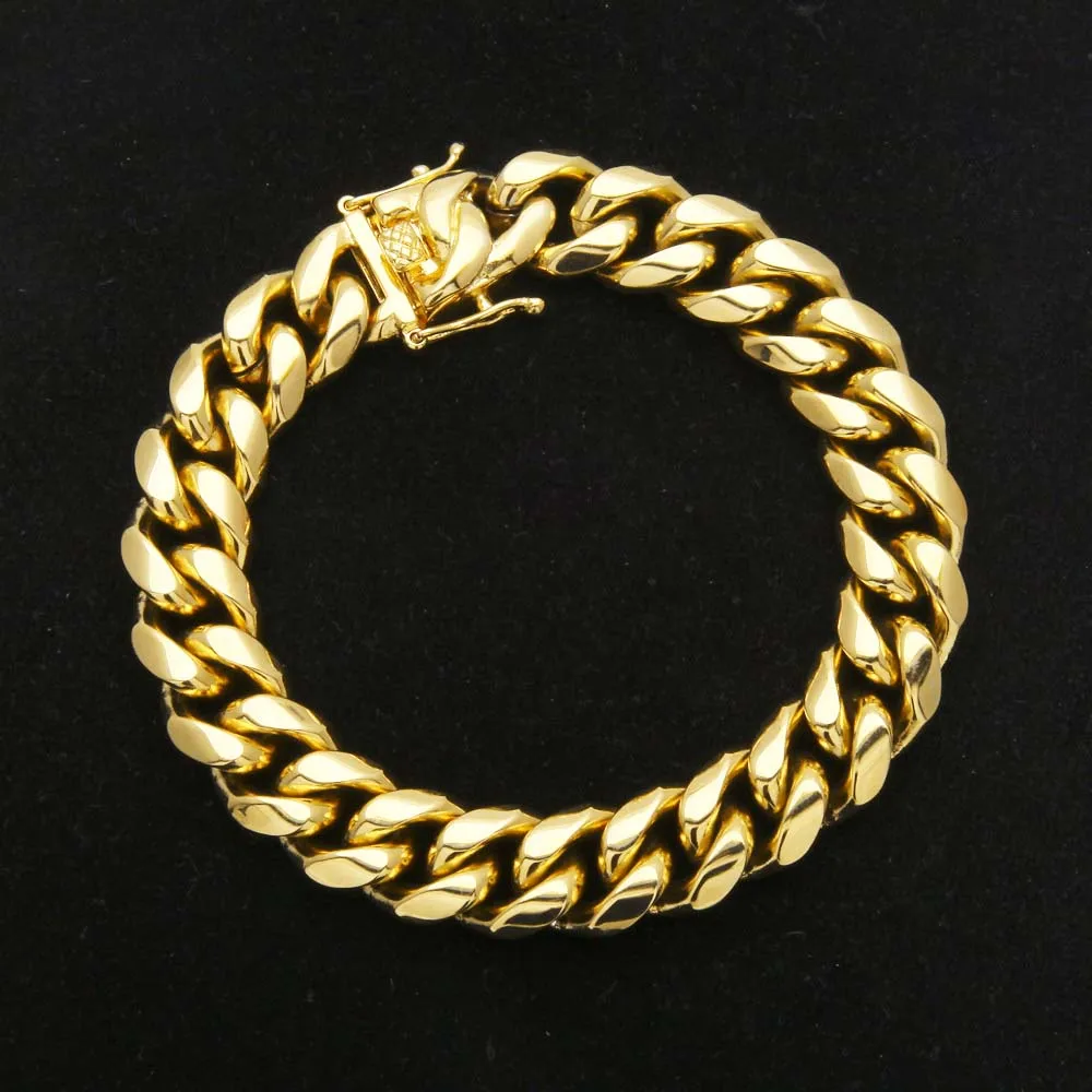 8mm/10mm/12mm/14mm Stainless Steel Miami Cuban Chain Necklace Bracelet Boy Men Fashion Dragon Lock Clasp Hip hop Jewelry Set