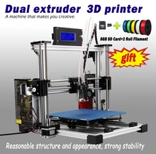 Double Nozzles Dual Extruder 3d printer reprap prusau i3 diy kit impressora 3d with LCD with 8GB SD card+2KG filament as gifts