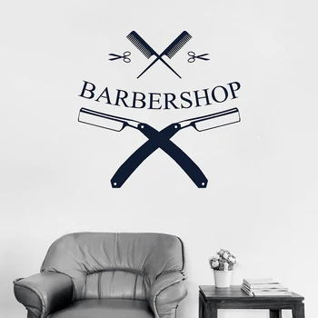 

Barbershop Sign Scissors Wall Decals Barber Shop Logo Sticker Window Decals Men Hair Salon Vinyl Wall Stickers Removable LC479