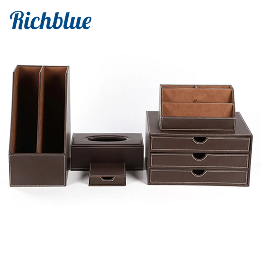 5 Pcs Modern Upscale Pu Leather Office Supplies Sets Stationery Storage