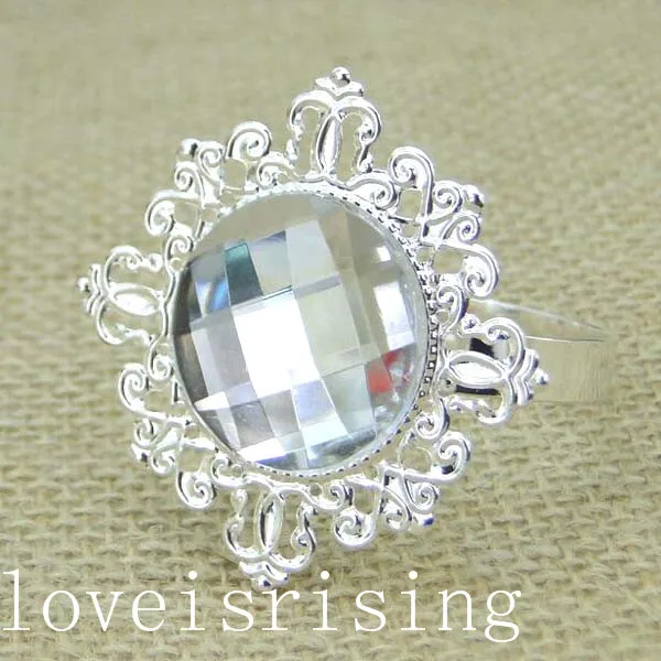 21 Colors 50pcs Silver Plated Napkin Rings Vintage Acrylic Gem