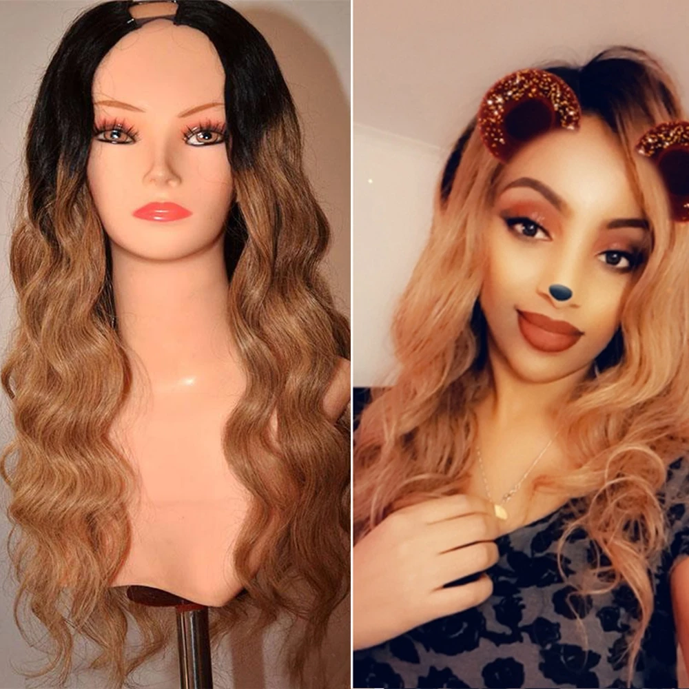 SimBeauty свободные волнистые U часть 1B/27 Кружевные передние парики Необработанные бразильские Омбре медовый блонд объемные волнистые волосы remy открытый парик