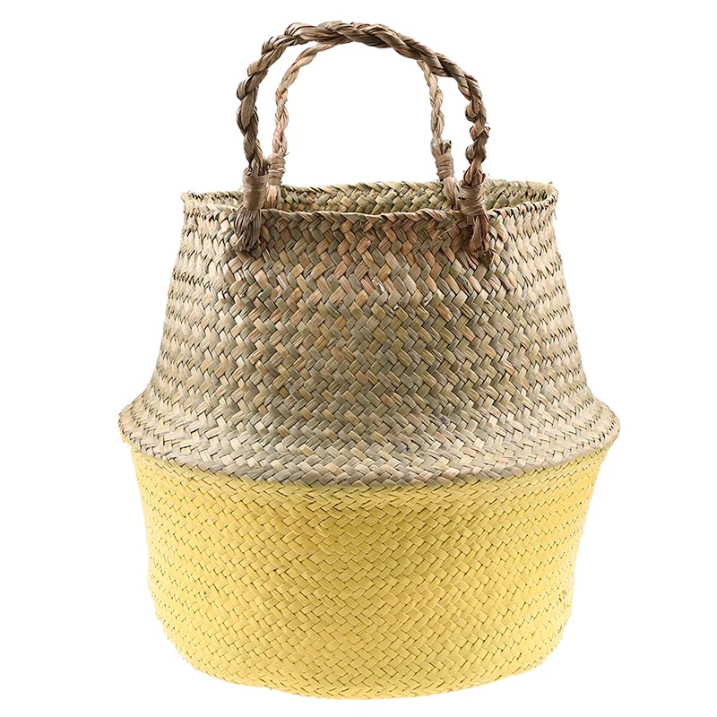 Hamdmake Flower Storage Basket pot Seagrass Rattan Laundry Basket Folding Woven Clothes Toy Sundries Home Storage Baskets