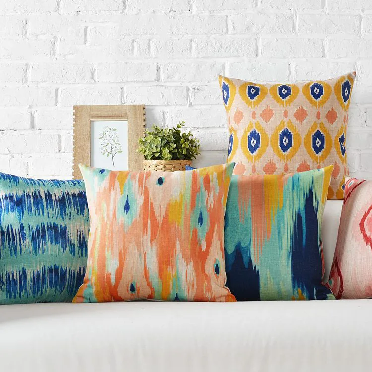 

decorative cushion covers Cotton Linen Pillow Cover Colorful Abstract Ikat Watercolor Home Decorative Pillow Case 45x45cm