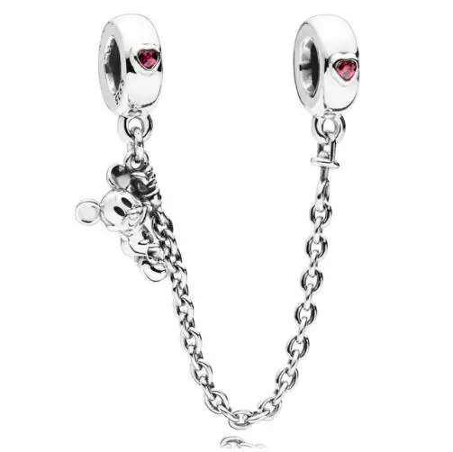 

925 Sterling Silver Bead Charm Cute Climbing Mickey With Crystal Safety Chain Beads Fit Pandora Bracelet & Bangle Diy Jewelry