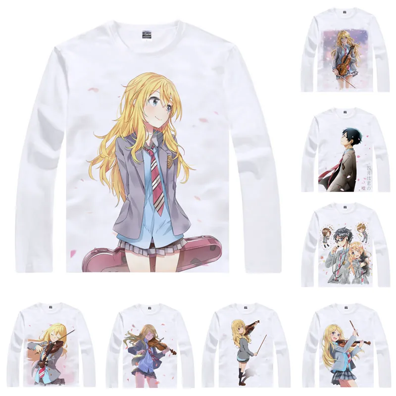 Coolprint аниме рубашка Kimiuso Your Lie в апреле футболки многостильные длинные Kousei Arima Kaori