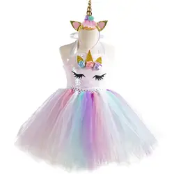 Детское платье с единорогом; детское праздничное платье-пачка с цветочным принтом для костюмированной вечеринки; коллекция 2019 года; Летнее