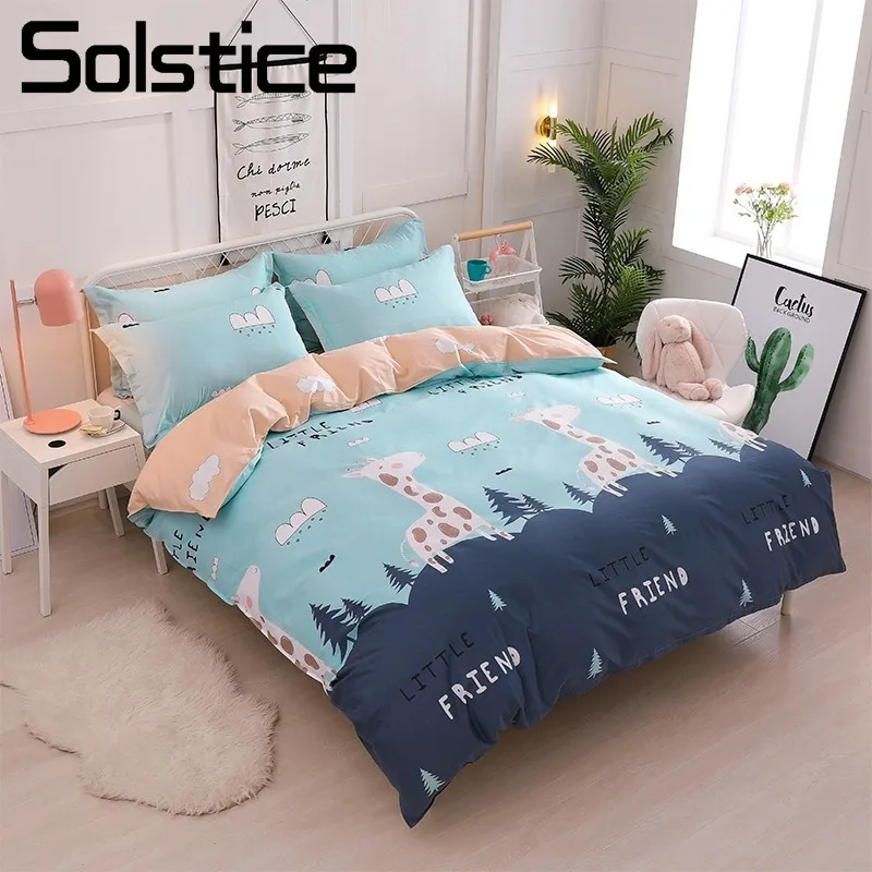 Solstice Home Textile Kid Teen Bedding Set 100% Cotton Girls Boy Linen Giraffe Duvet Quilt Cover Pillowcase Bed Sheet King Queen | Дом и сад