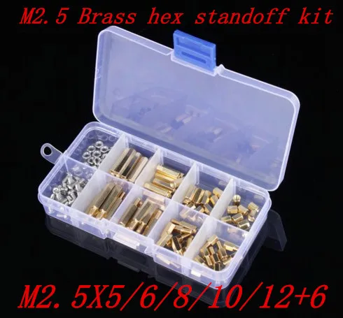 180 шт./лот M2.5X4/5/6/8/10/12 + 6 M2.5 Шестигранная гайка винт латунный столб с резьбой PCB