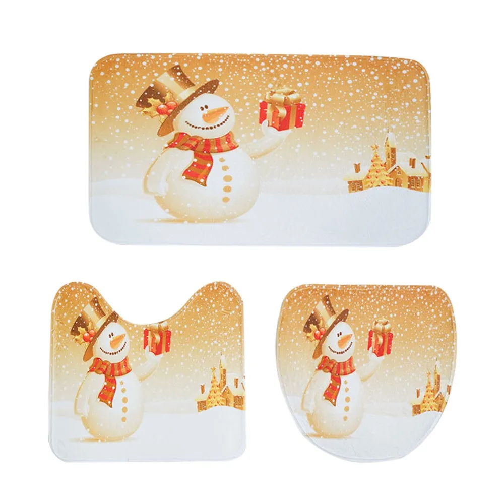 

3pcs/set Christmas Anti-slip Bath Toilet Mats Set Coral Absorbent Bathroom Carpet Pedestal Rug Toilet Cover Flannel Toilet #5%