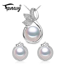Fenasy жемчужные украшения украшение для свадьбы помолвки Ювелирные наборы натуральный жемчужный кулон ожерелье Женщины/лист кулон стильные серьги женские