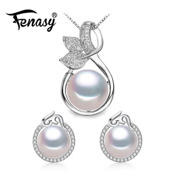 

FENASY Pearl Jewelry wedding engagement jewelry sets Natural Pearl pendant Necklace women/leaf pendant cute earrings female