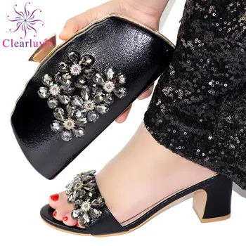 

High Quality Black Color African Designer Shoes And Bag Set To Match Italian Party Shoes With Matching Bags Set FREE SHIPPING