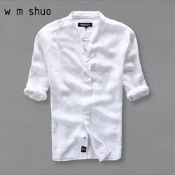 WMSHUO высокое качество Для мужчин Хлопковые льняные рубашки 2017 тонкий футболка с коротким рукавом белый XXXL Бесплатная доставка Y015