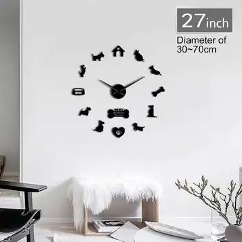

Frameless Scottish Terrier Dog Breed 3D DIY Silent Wall Clock With Mirror Effect Stickers Clock Watch Animals Clinic Decor Show