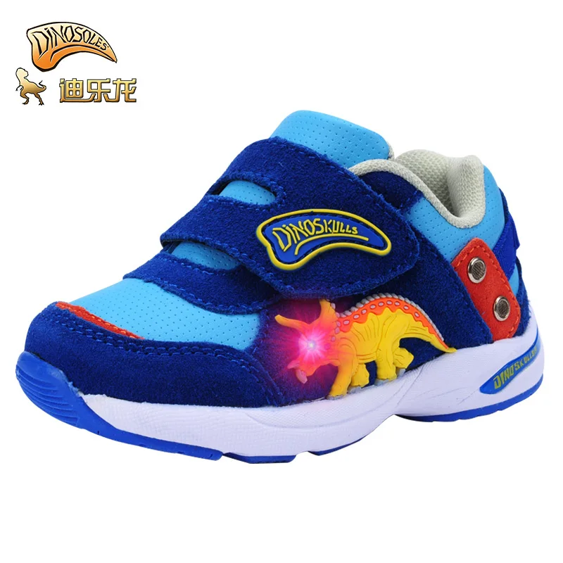 DINOSKULLS/Обувь для малышей с динозавром; осенние светящиеся кроссовки для мальчиков и девочек; детская прогулочная обувь; Светодиодный свет; нескользящая обувь - Цвет: Sapphire