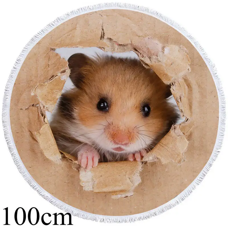 001 Towel 100cm Постельное белье Outlet хомяк круглое пляжное полотенце 3D Vivid Papery стекло гобелен микрофибра Toalla бульдог банное полотенце с коврик с кисточками - Цвет: 001 Towel 100cm