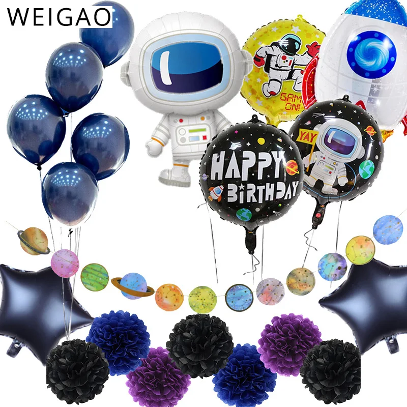 Birthday Rocket Ship Theme Party Supply Galaxy Banner Foil Balloons Outer Space