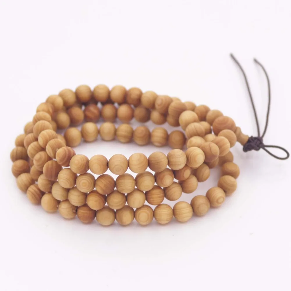 

6mm Round Natural Cedarwood Cypress Wood Buddhism Prayer 108 Beads Bracelet 27"