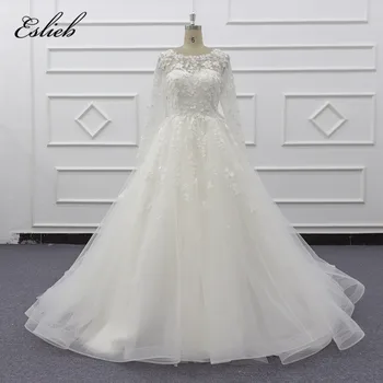 

Eslieb 2019 Fashion Ball Gown Sweetheart Lace Princess Champagne Wedding Dress vestido de novia vestido de casamento SJ045-1