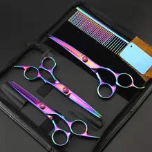 4 kit de aço 4cr 7 polegada dog Pet grooming tesouras tesoura de corte de cabelo cão grooming pente desbaste tesouras do barbeiro tesoura de cabeleireiro conjunto