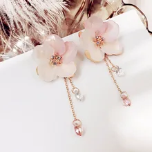 Женские милые Матовые акриловые серьги-гвоздики с кисточками и циркониевыми бусинами в Корейском стиле с золотым покрытием и длинной цепочкой розового и серого цвета