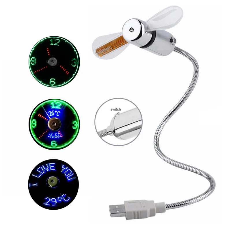 

Mini USB fan Time Temperature display creative gift with LED Light Cooler Gadget for Laptop PC notebook Computer cooling USB fan