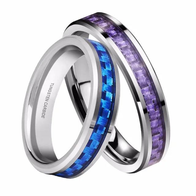 4mm Tungsten Ring Blue Purple Carbon Fiber Inlay S Wedding 4mm Tungsten Ring Blue Purple Carbon Fiber Inlay S Wedding Anniversary Rings Set Size 4