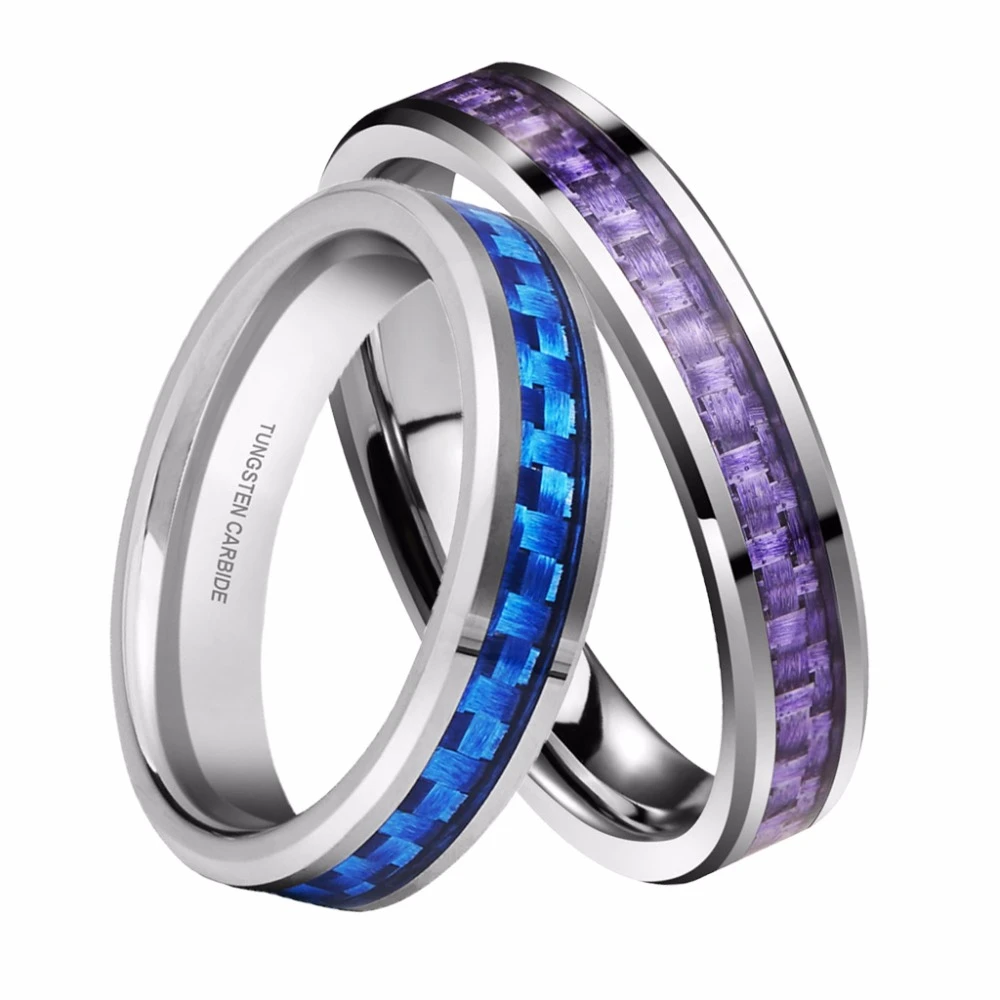 4mm Tungsten Ring Blue/Purple Carbon Fiber Inlay Couples Wedding 