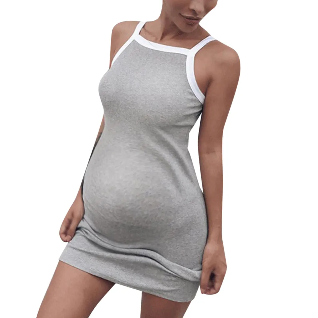 Сексуальное летнее платье для беременных женщин Vetement Grossesse Femme Maternity Спагетти ремень цветной блок платье без рукавов Одежда