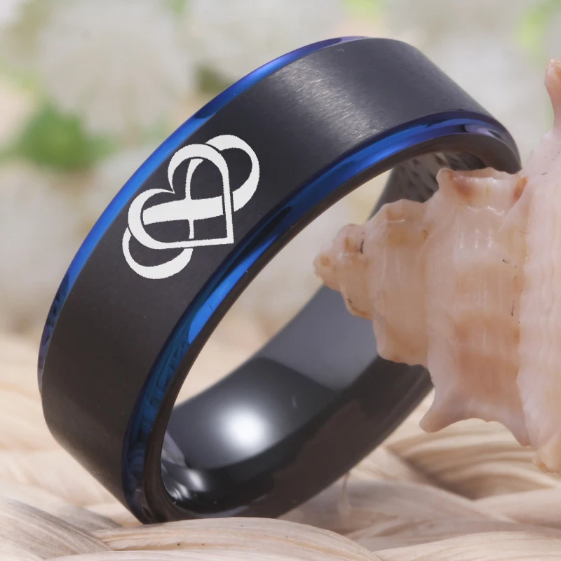 YGK Brand Couple Wedding Jewelry For Lovers Couple Tungsten Ring Black Blue Tungsten Wedding Ring infinity heart Always& Forever
